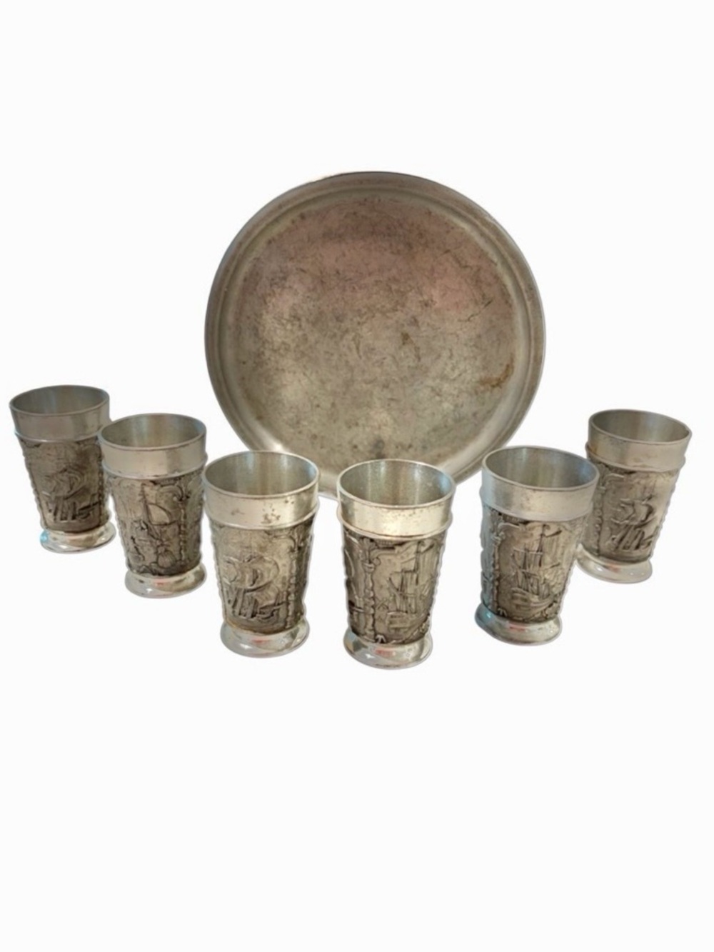 Vintage Leitzen Pewter Serving Set - 7 Piece with Sailing Boats